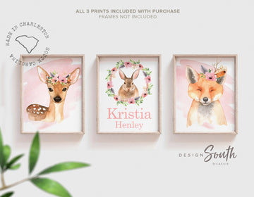 girls_nursery_art,girls_nursery_decor,baby_girl_nursery,nursery_baby_girl,animal_nursery_girl,fawn_nursery_art,fawn_nursery_print,woodland_baby_girl,floral_animals_set,wall_print_girl_room,personalized_name,gift_for_little_girl,fox_nursery_decor