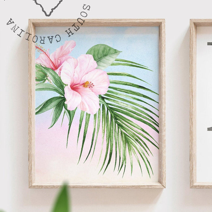 Tropical baby girl nursery wall decor, elephant nursery decor, tropical botanical girl bedroom theme, baby shower gift elephant personalized