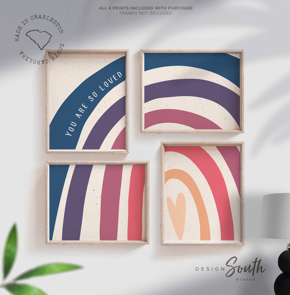 Rainbow wall prints, boho rainbow wall art, kids bedroom or playroom rainbow decor, you are so loved nursery art, baby shower rainbow gift – unframed wall art print for kids room or nursery.