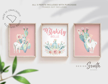 blooming_cactus_pink,llama_succulent_art,nursery_baby_girl,baby_shower_llama,gift_for_girl_room,pink_and_mint_room,birthday_cactus_gift,girl's_bedroom_wall,christening_gift,pink_nursery_decor,personalized_name,girl_gift_llama,kids_alpaca_art