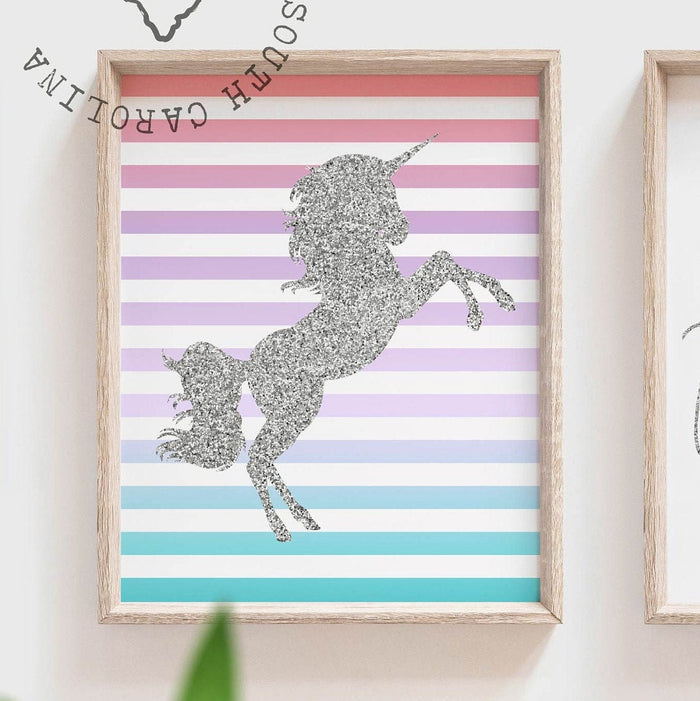 Unicorn nursery art, set of 3 prints, rainbow mermaid girls nursery decor, baby girl nursery, wall art print girl room, shower gift for girl