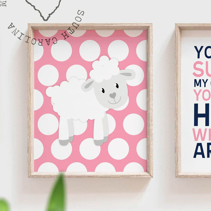 Twin baby room, lamb nursery art prints, pink navy sheep twins, baby shower gift, boy girl shared nursery wall art, you are my sunshine art