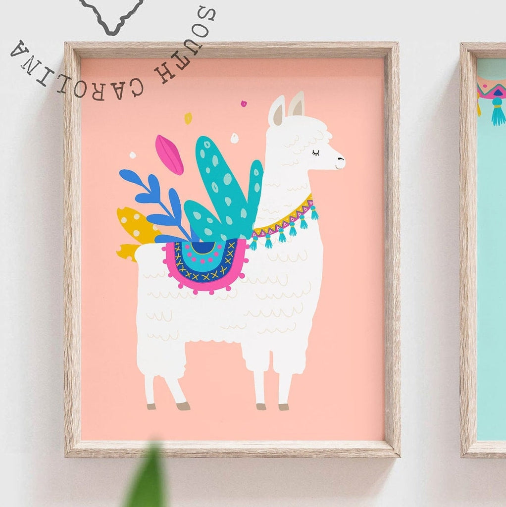 Kids llama bathroom, brush flush childrens bathroom art print, boy/girl llama bathroom, toddler bathroom art llama alpaca cactus theme decor