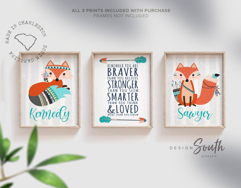 tribal_woodland,baby_fox_decor,woodland_theme_gift,gender_neutral_art,shared_kids_room,gift_for_kids,fox_theme_bedroom,brother_sister_room,kids_names_wall_art,playroom_wall_ideas,playroom_decor_kids,teal_and_gray_room,unisex_decor_kids