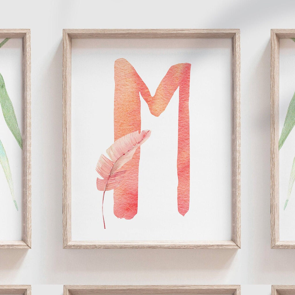 Tropical nursery gallery wall baby girl prints, flamingo tropical leaves room, personalized baby gift pink flamingo, tropical shower gift