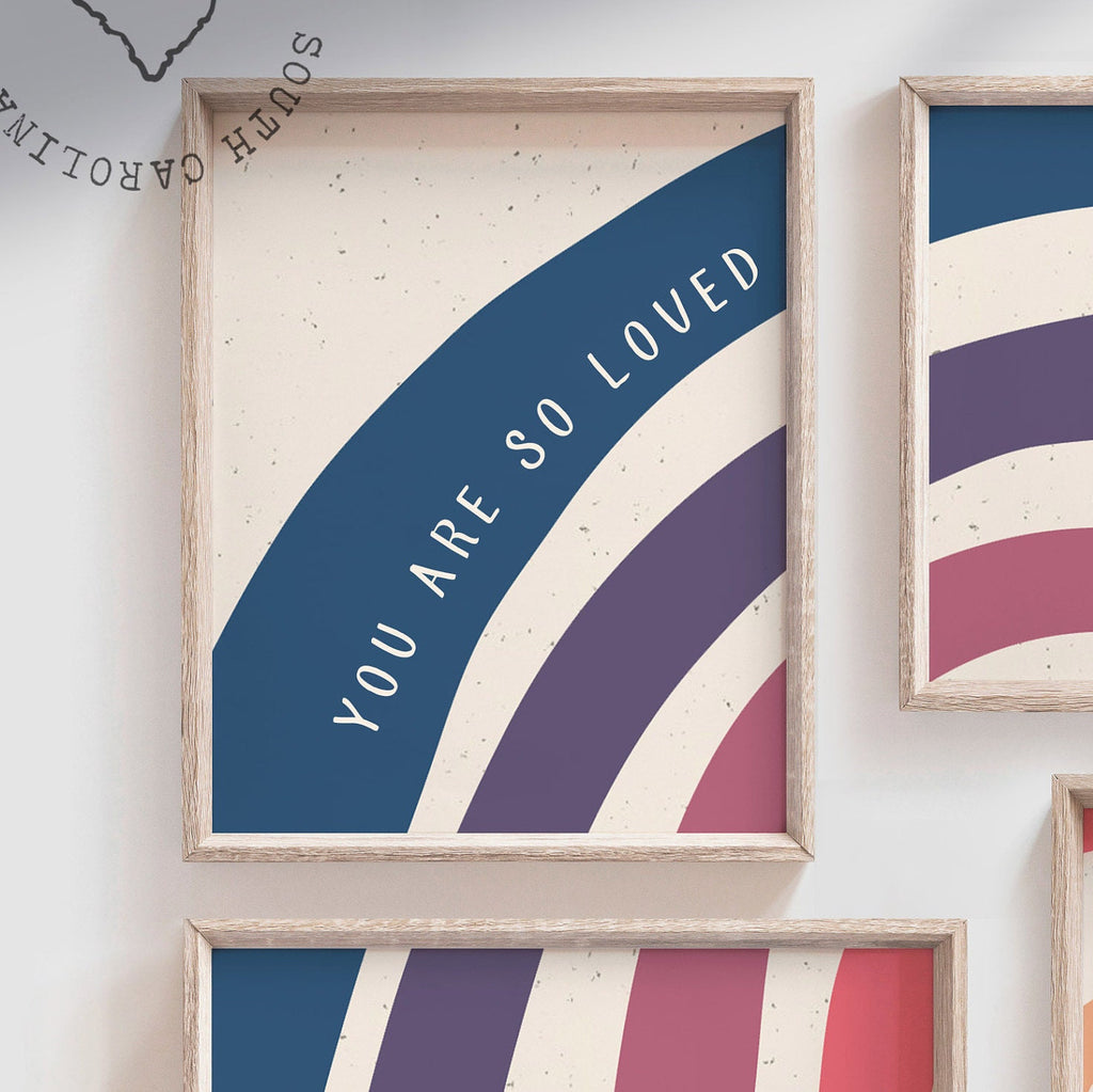 Rainbow wall prints, boho rainbow wall art, kids bedroom or playroom rainbow decor, you are so loved nursery art, baby shower rainbow gift – unframed wall art print for kids room or nursery.