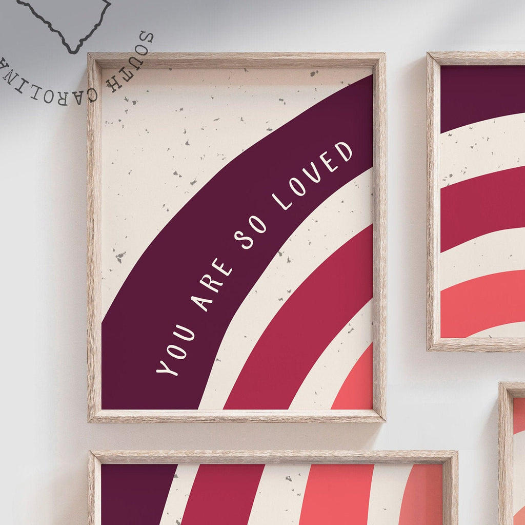 Rainbow nursery wall decor, baby room wall muted rainbow, rainbow child art print, playroom wall ideas, rainbow images, kid you are so loved – unframed wall art print for kids room or nursery.