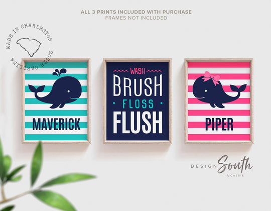 whale_kid_bathroom,twins_bathroom,twin_bathroom_decor,boy_girl_bathroom,children's_bathroom,bathroom_prints,kids_bathroom_prints,kids_whale_bathroom,wash_brush_floss,whale_theme_room,teal_and_hot_pink,whale_kid_decor,gift_for_children