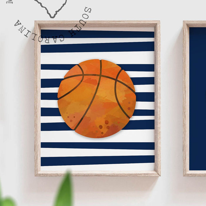 Sports birthday party gift, boys nursery decor, navy blue nursery wall art, boys monogram personalized sports print, big boy bedroom decor