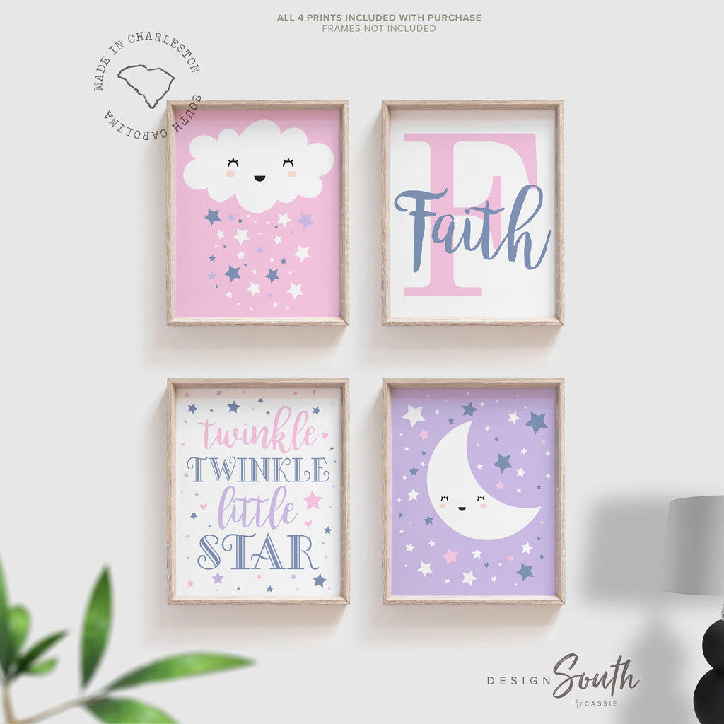 nursery_baby_girl,girls_nursery_art,girls_nursery_decor,wall_decor_for_girls,purple_and_pink_room,nursery_purple_pink,baby_art_moon_star,twinkle_twinkle_star,celestial_theme_girl,personalized_name,girls_gift_shower,little_girl_bedroom,moon_star_clouds_art