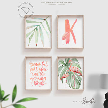 baby_girl_nursery,tropical_girls_room,wall_art_for_girls,toddler_girl_bedroom,tropical_room_kid,pink_green_palm_leaf,above_crib_wall_art,decor_pink_flamingo,flamingo_nursery_art,flamingo_child_print,flamingo_pictures,shower_gift_flamingo,shower_gift_tropical