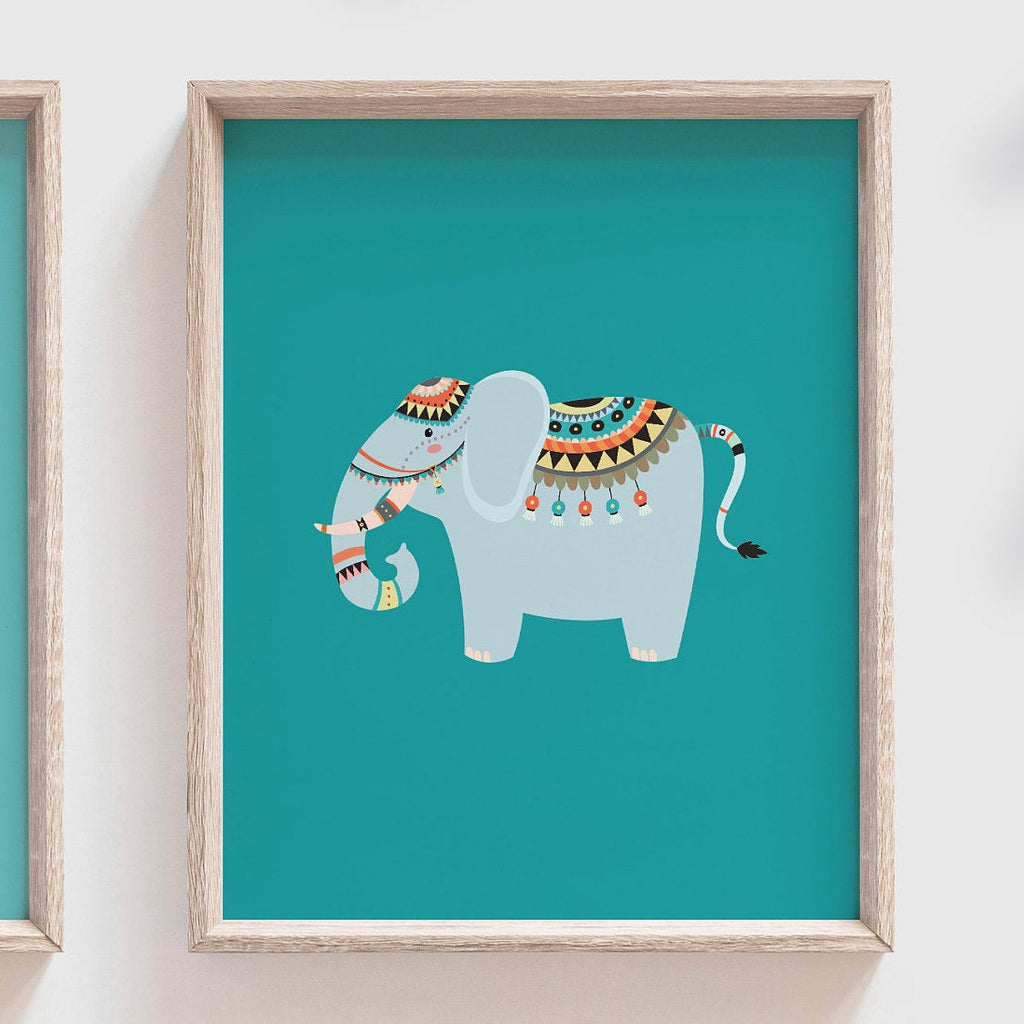 Turquoise children's decor playroom, shared playroom wall art idea, safari wall art zoo animals lion zebra elephant giraffe, kid playroom – unframed wall art print for kids room or nursery.
