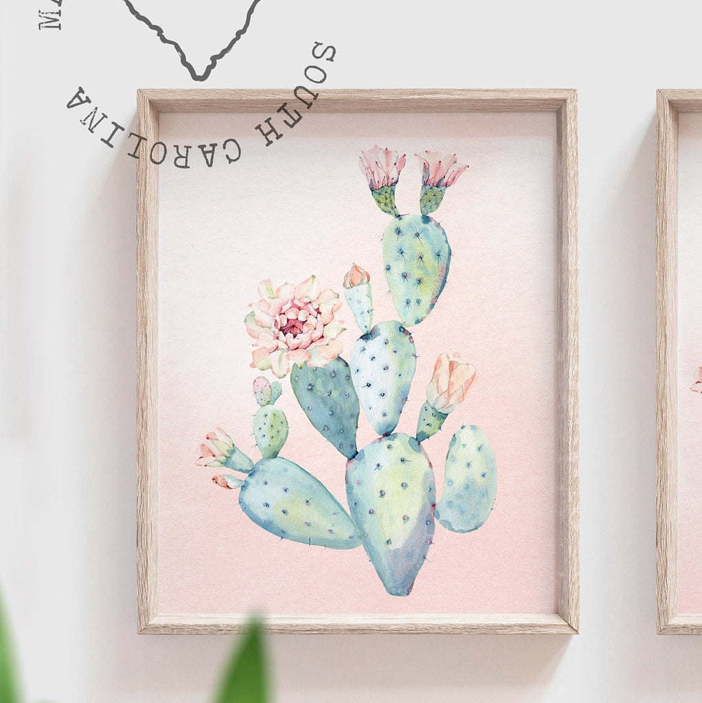 Baby girl nursery decor, girls cactus boho southwestern theme nursery art, cactus bloom theme, baby girl wall art, blush nursery wall decor