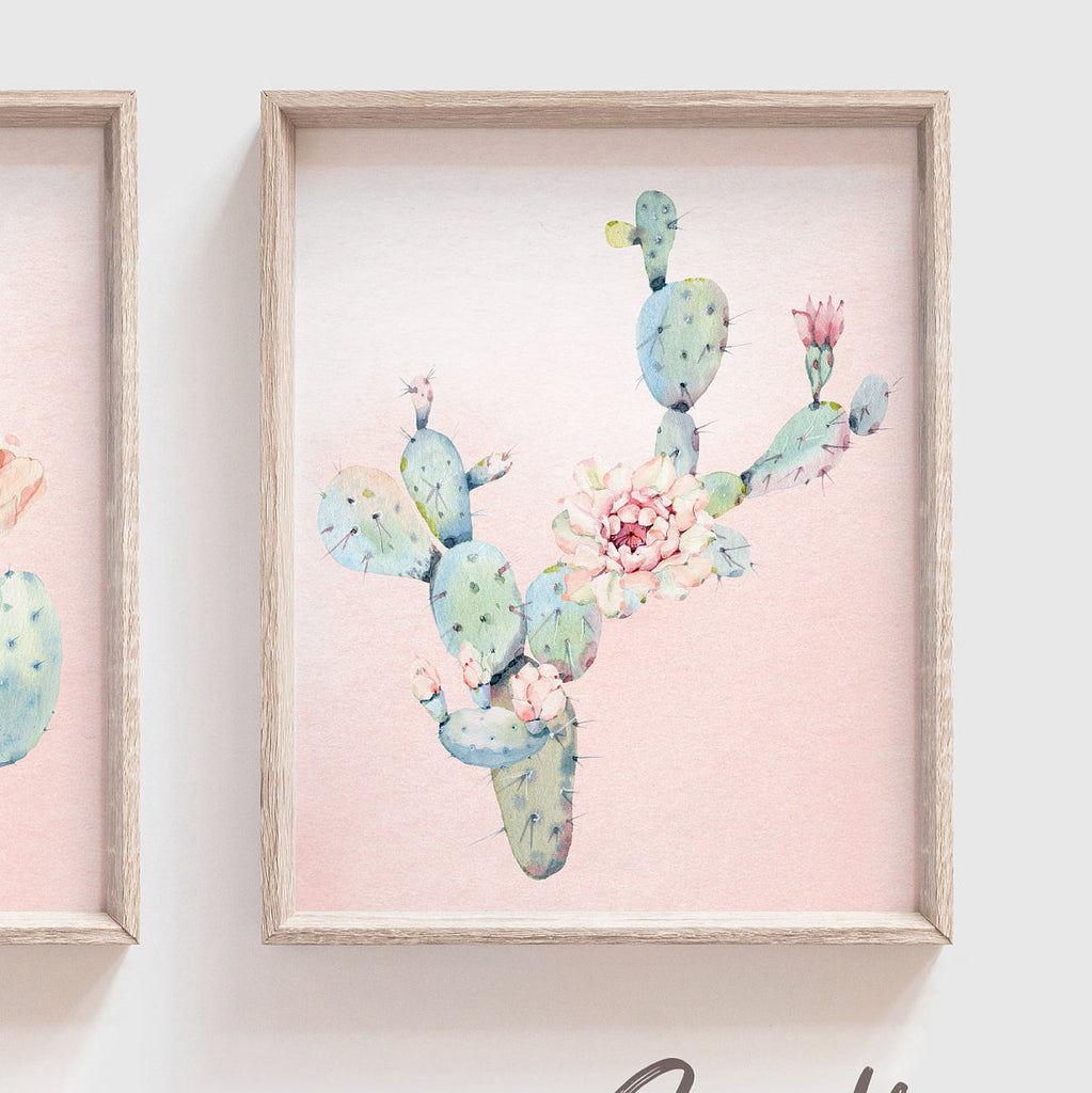 Baby girl nursery decor, girls cactus boho southwestern theme nursery art, cactus bloom theme, baby girl wall art, blush nursery wall decor