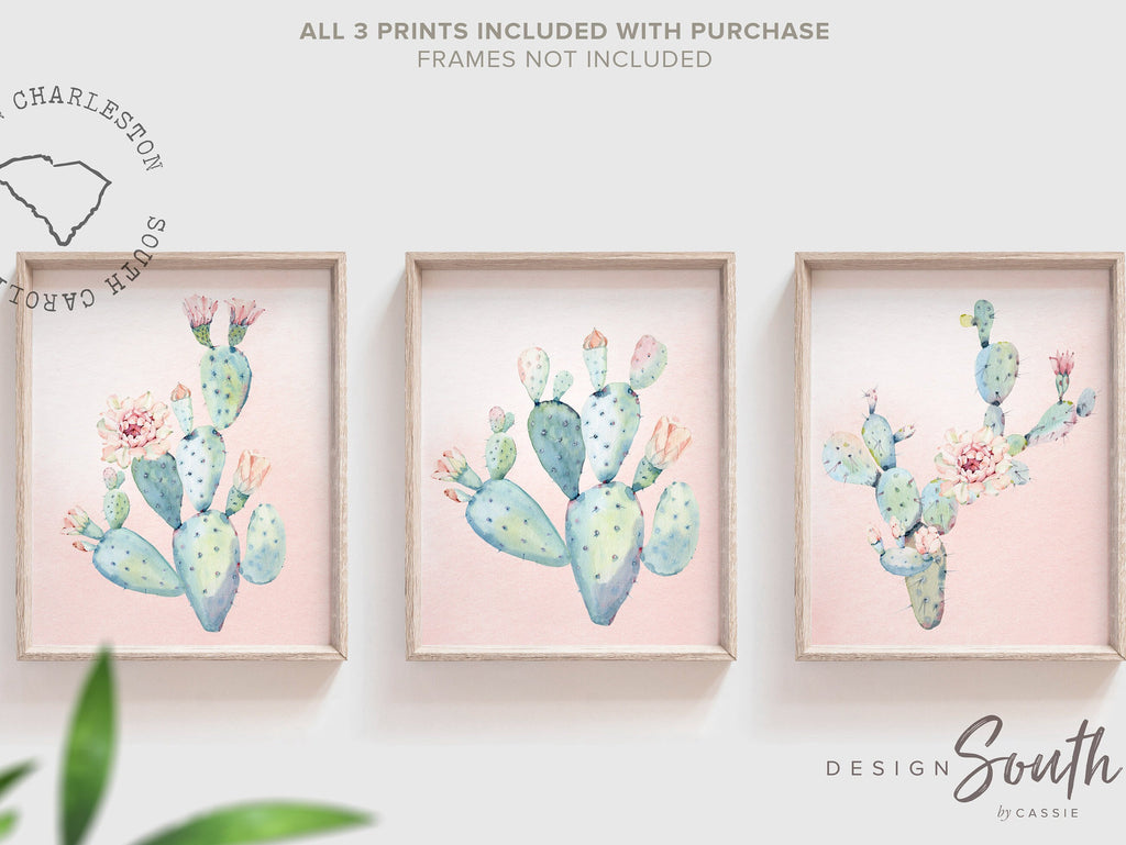 Baby girl nursery decor, girls cactus boho southwestern theme nursery art, cactus bloom theme, baby girl wall art, blush nursery wall decor