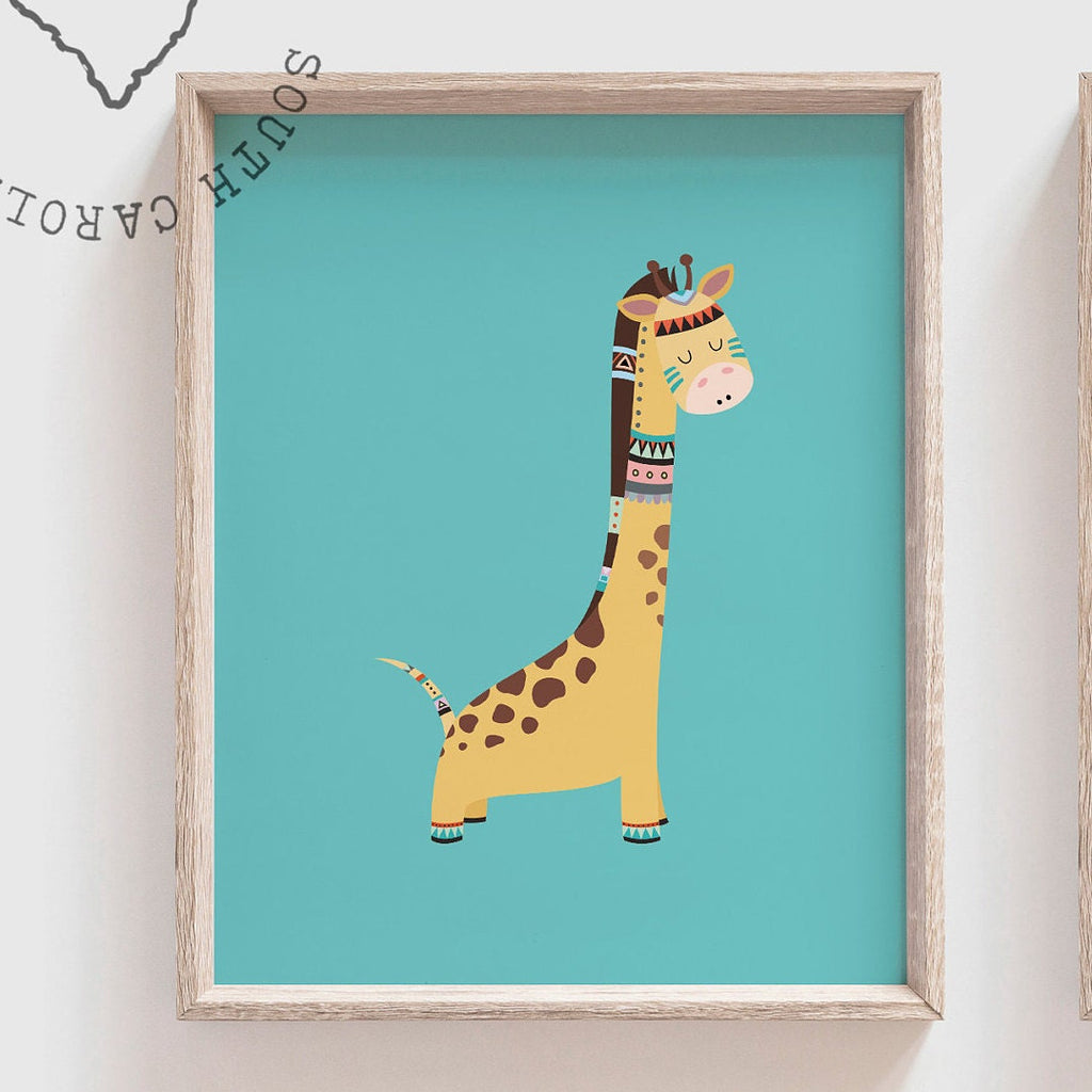 Turquoise children's decor playroom, shared playroom wall art idea, safari wall art zoo animals lion zebra elephant giraffe, kid playroom – unframed wall art print for kids room or nursery.