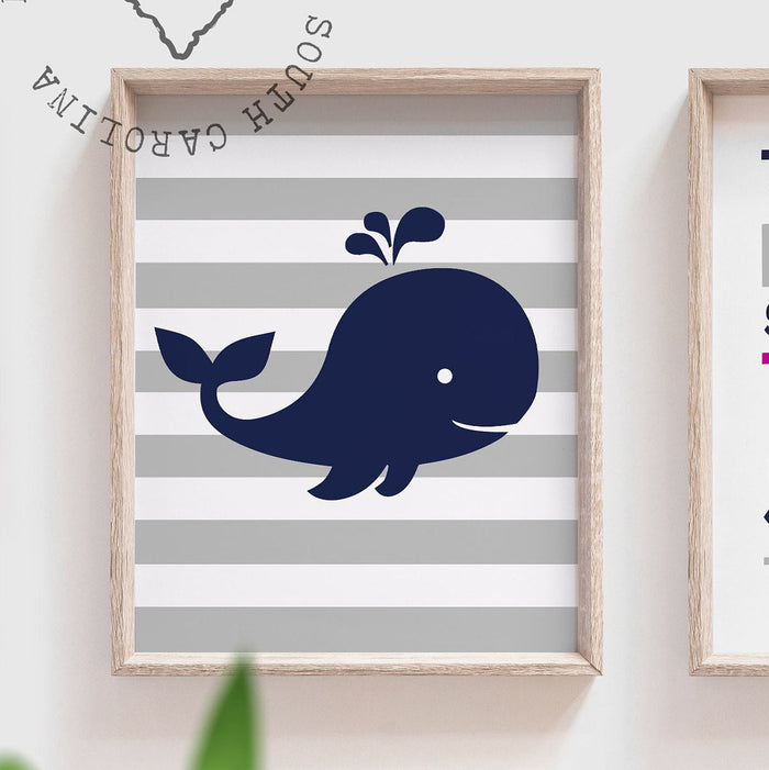 Twin nursery decor navy blue pink and gray, twin nursery whale nautical, pink and navy twin art, nursery prints for twins, twice the love