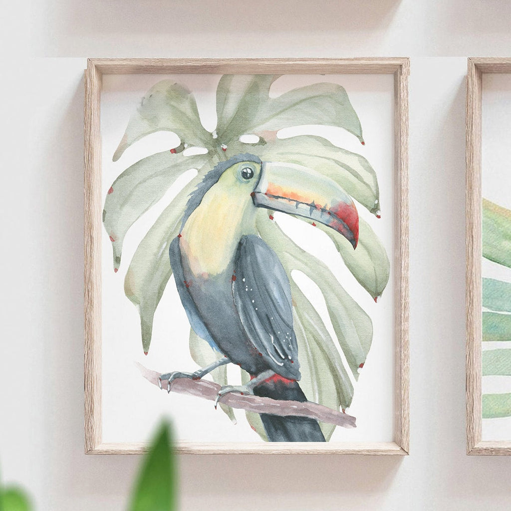 Tropical nursery gallery wall baby girl prints, flamingo tropical leaves room, personalized baby gift pink flamingo, tropical shower gift