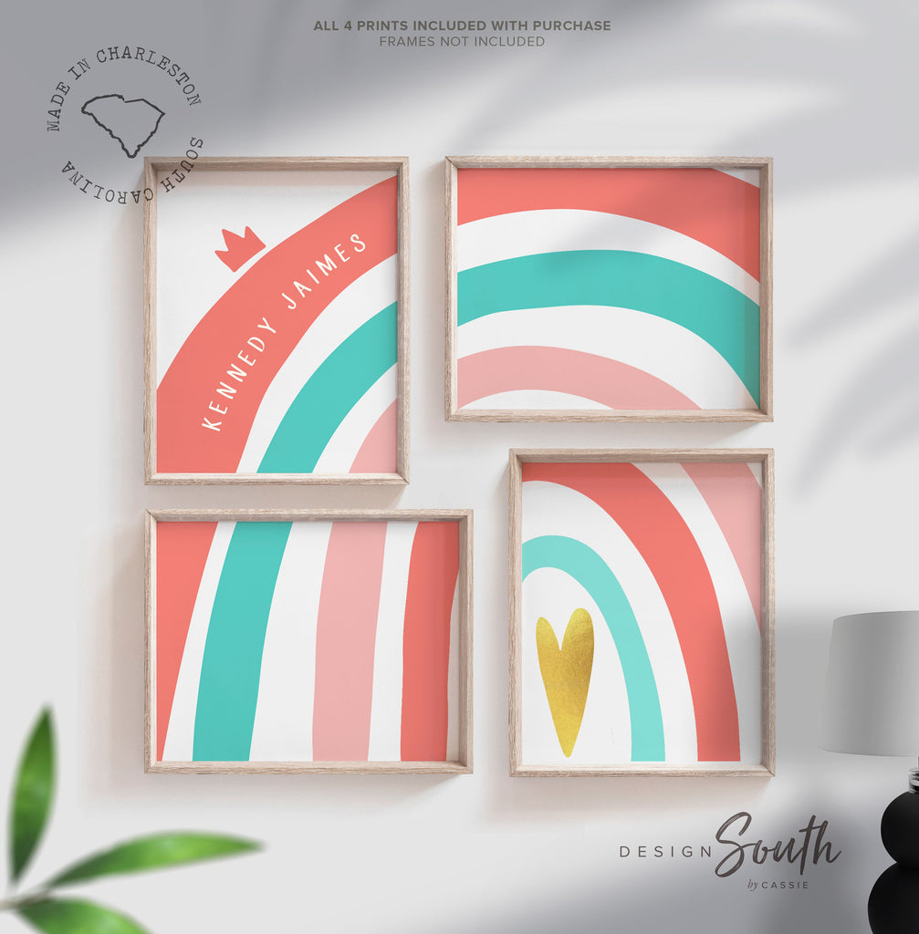 girls_room_baby,nursery_wall_art,art_baby_girl_decor,coral_teal_set_gift,turquoise_pink_gold,peach_coral_teal,aqua_teal_coral_pink,coral_teal_nursery,girls_room_set,personalized_name,girl_nursery_wall,rainbow_art_prints,rainbow_nursery