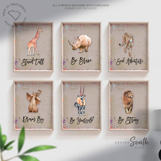 Zoo animal playroom decor, jungle theme safari kid room, gender neutral unisex art print set, kids modern inspirational posters neutral tone – unframed wall art print for kids room or nursery.
