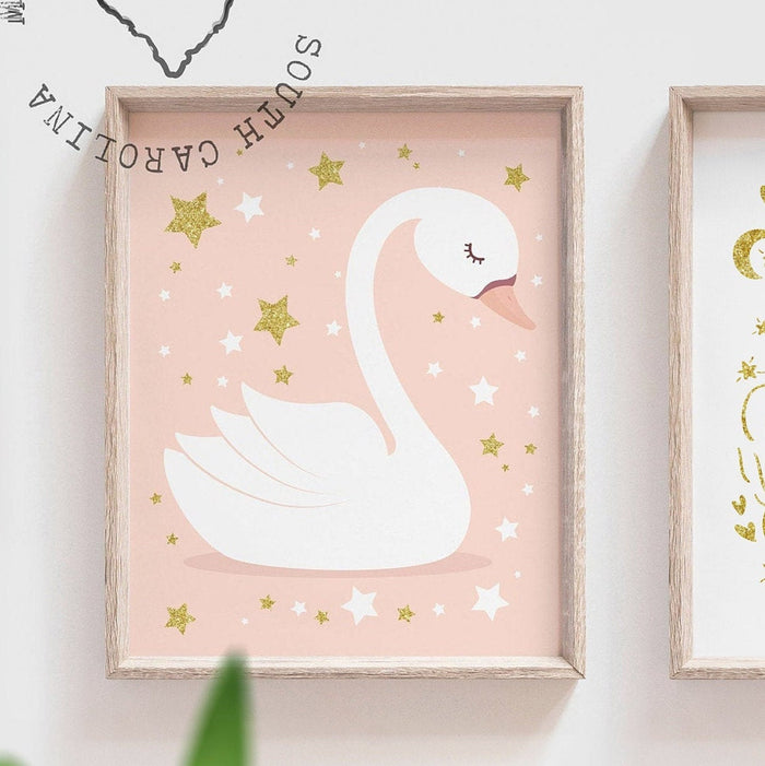 Swan baby art, swan baby decor, I love you to the moon, swan nursery art, swan nursery decor, mint and pink nursery girl, blush baby decor