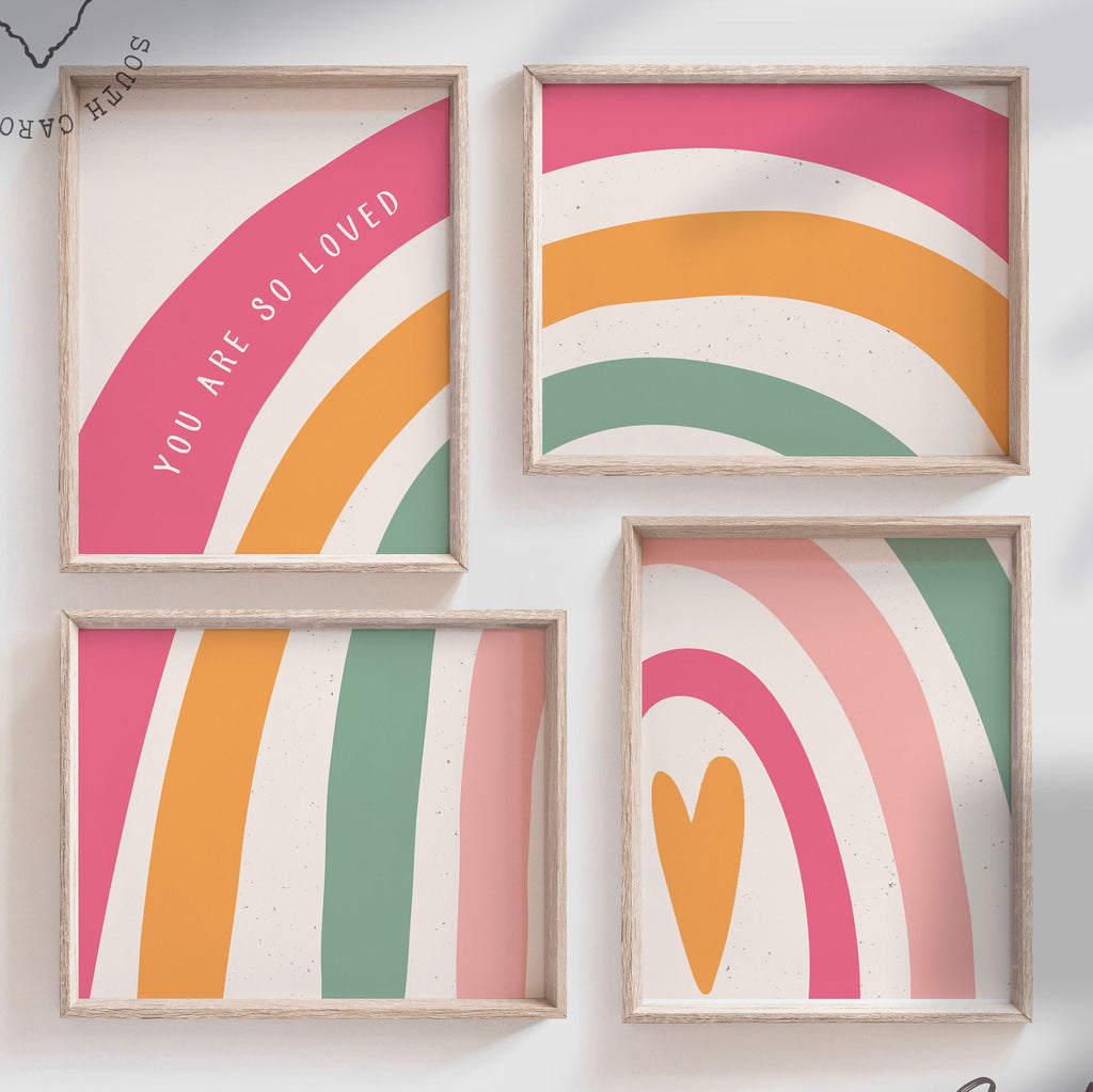 Rainbow nursery, rainbow baby gift, pink orange baby room, baby girl room decor ideas, rainbow nursery theme, nursery decor rainbow wall set – unframed wall art print for kids room or nursery.