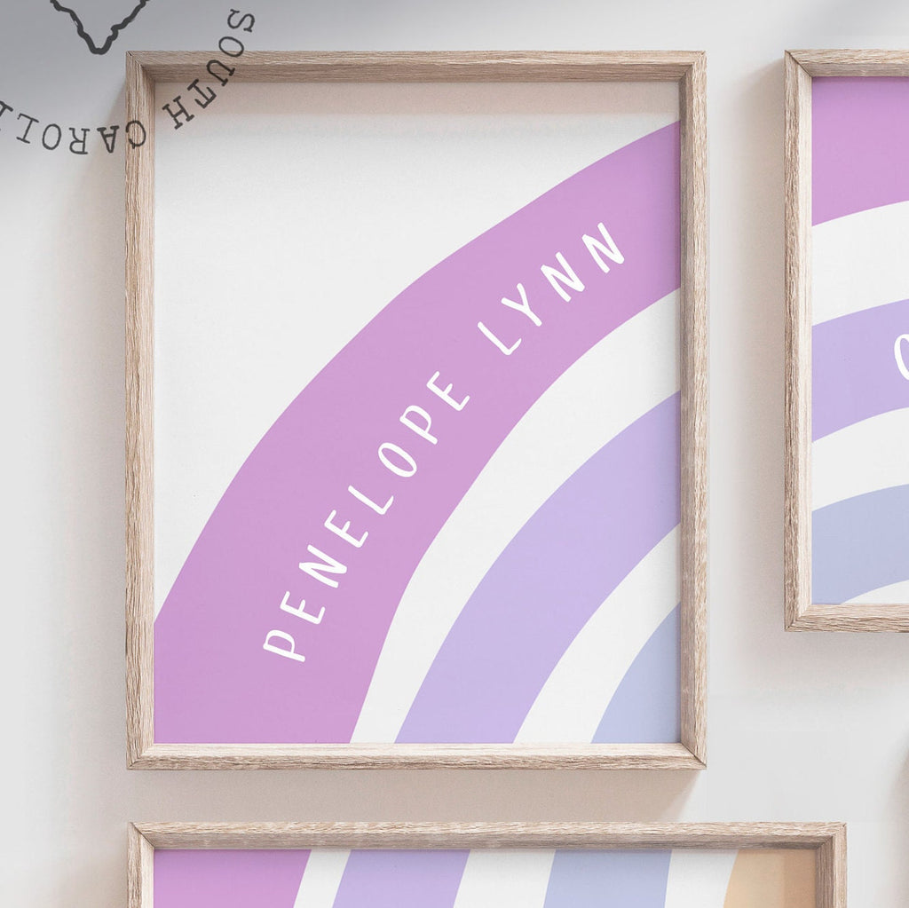 Twin sisters purple pink, nursery art twin girls, rainbow nursery decor siblings sisters, pink purple name decor, twin sister personalized – unframed wall art print for kids room or nursery.