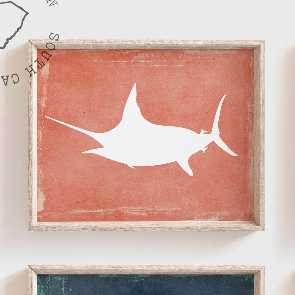 Nautical room decor, saltwater deep sea fish poster print set, fishing theme bedroom wall art, saltwater fish nursery, fish theme blue gray