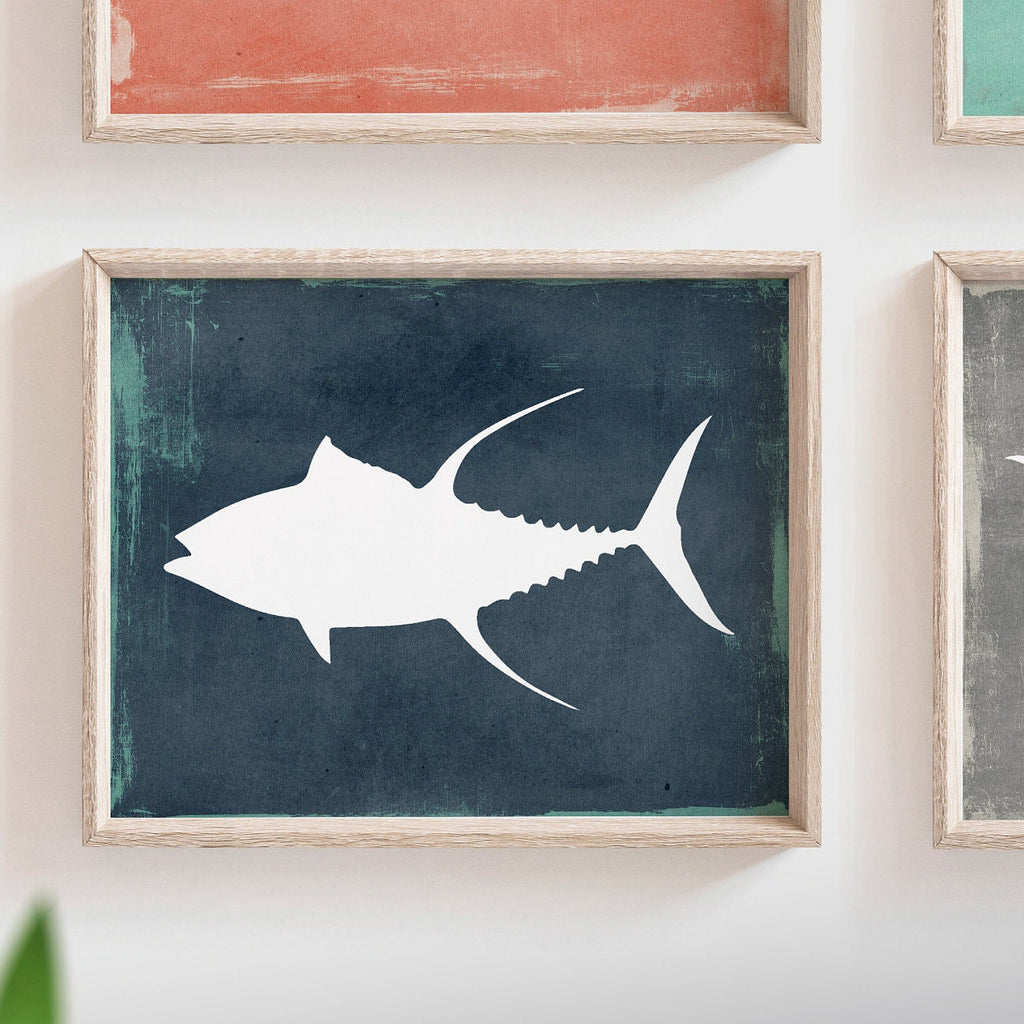 Nautical room decor, saltwater deep sea fish poster print set, fishing theme bedroom wall art, saltwater fish nursery, fish theme blue gray