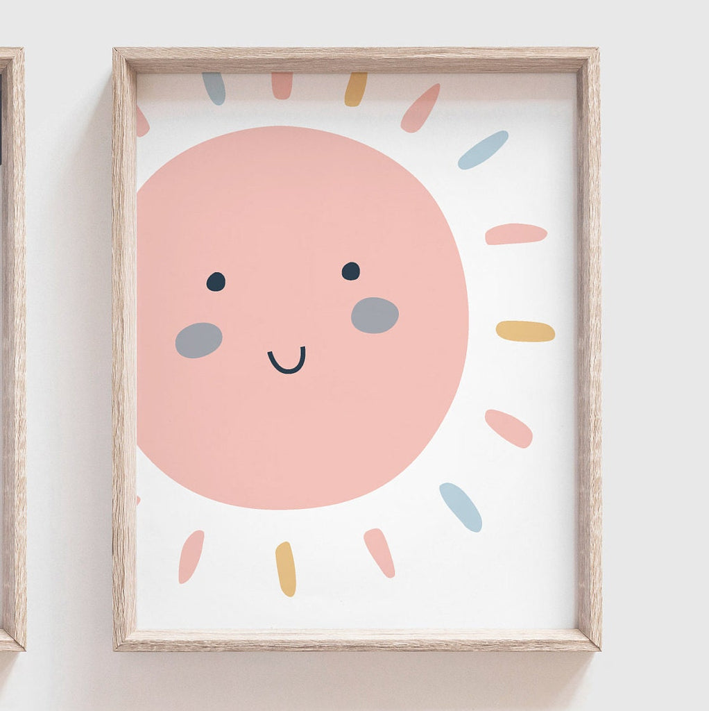 Gender neutral nursery decor, sun print for boys or girls, yellow star sun cloud prints, unisex shared playroom kid wall art, nursery ideas