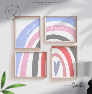 nursery_decor,personalized_prints,pink_and_gray,playroom_decor,girls_wall_decor,gray_and_pink,girls_nursery_decor,pink_wall_art,girls_print,twin_girls_room_art,twin_sisters_decor,rainbow_themed_art,pink_gray_rainbow