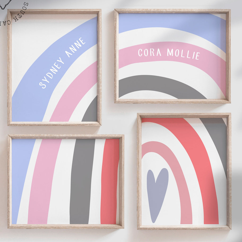 Twin sister nursery decor, sister art, playroom decor two girls, personalized decor, shared girls room print, girls rainbow decor sisters – unframed wall art print for kids room or nursery.