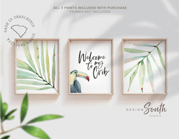 tropical_unisex_room,tropical_nursery_art,tropical_newborn_art,palm_leaf_set_baby,tropical_baby_shower,baby_shower_gift,welcome_to_my_crib,toucan_nursery_room,nursery_room_wall,above_crib_pictures,above_crib_artwork,baby_girl_or_boy,decor_gender_neutral