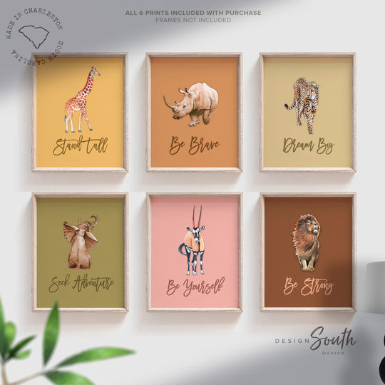 Unisex kids animal room wall art, gender neutral boy girl animal themed wall, safari animals, twin boy girl animal art, kids playroom wall – unframed wall art print for kids room or nursery.