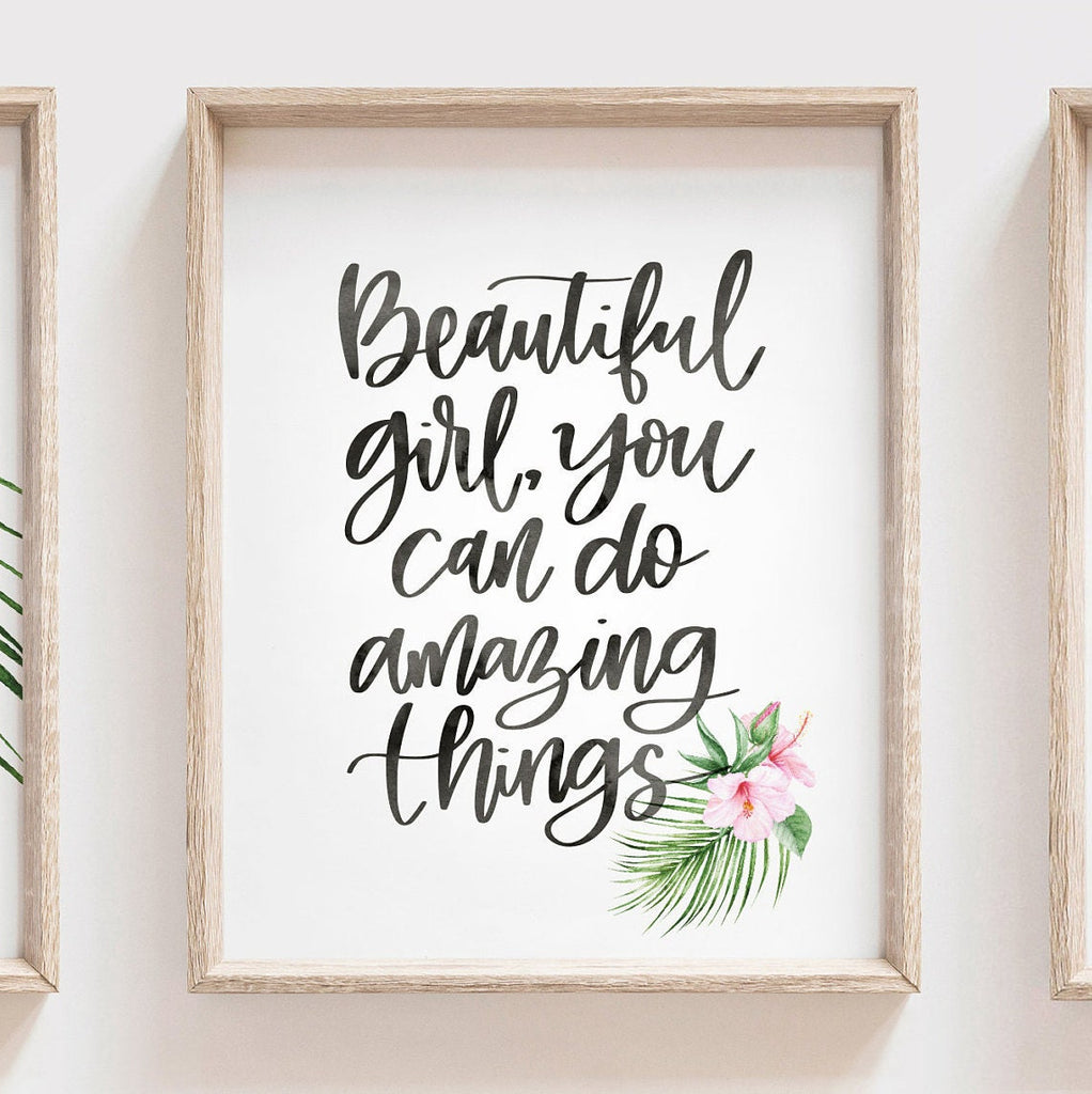 Baby girl nursery decor pink tropical flamingo floral, above crib decor, pink flamingo nursery wall art, personalized baby girl gift quote