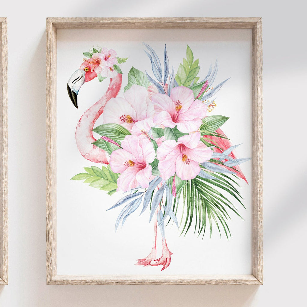 Baby girl nursery decor pink tropical flamingo floral, above crib decor, pink flamingo nursery wall art, personalized baby girl gift quote