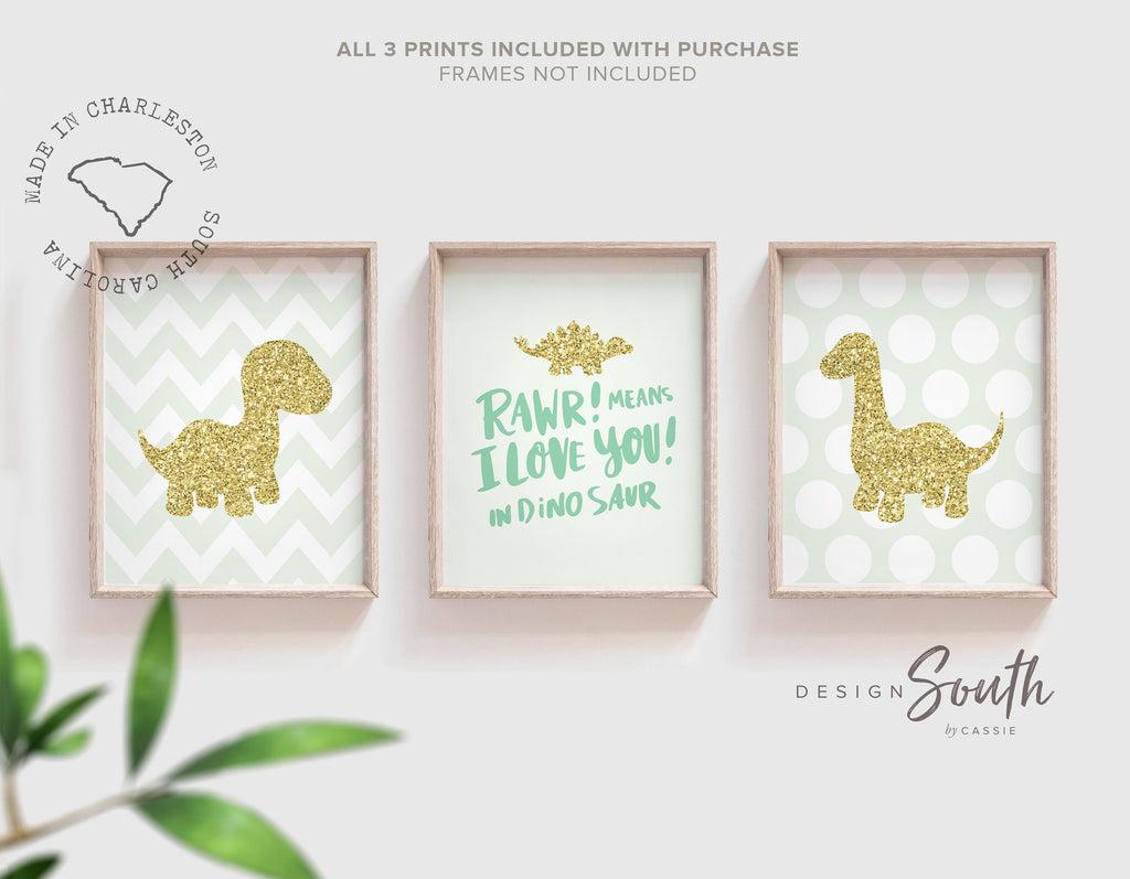 girls_nursery_art,boys_nursery_art,playroom_print,light_green_and_gold,baby_green_gold_room,gender_neutral_kids,roar_means_love_you,in_dinosaur_rawr,child_dinosaur_art,little_kids_dinosaur,children_dinosaurs,gold_sparkle_prints,gender_neutral_room