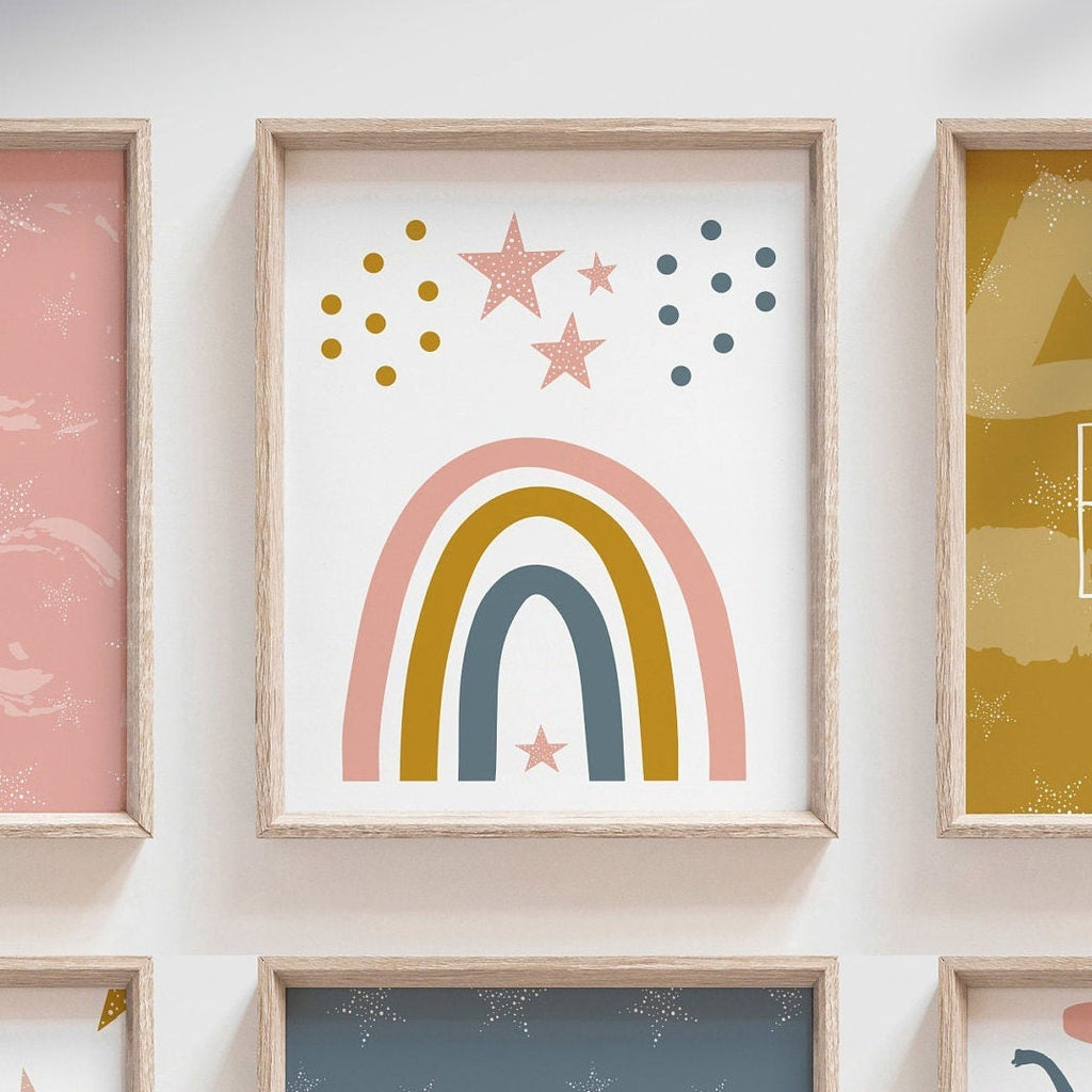 Little girl room unicorns rainbows dinosaurs ABCs, pink printable playroom art, you are magic loved strong brave inspirational positive wall