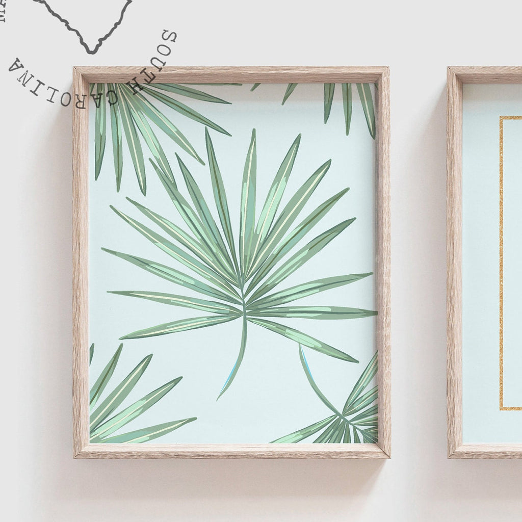 Flamingo pineapple palms wall art set, pink gold sparkles green palms themed, little girl room tropical, baby girl flamingo wall decor idea