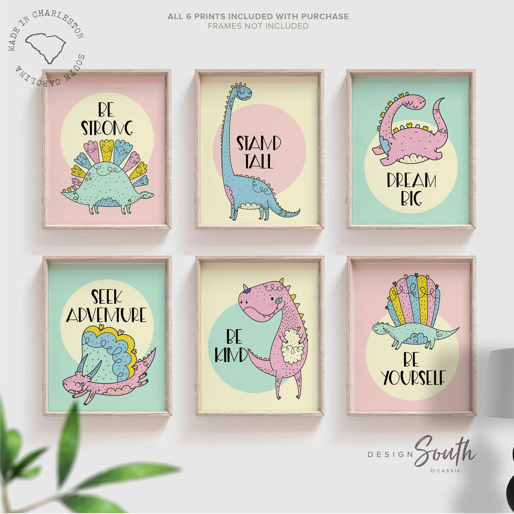 dinosaur_nursery_art,dinosaur_girls_room,dinosaur_girl_room,pink_yellow_girly,cute_modern_sweet,inspirational_wall,colorful_pastels,wall_art_for_girls,girl_bedroom_decor,toddler_gallery_wall,playroom_dinosaurs,dream_big_stand_tall,seek_adventure_kid'