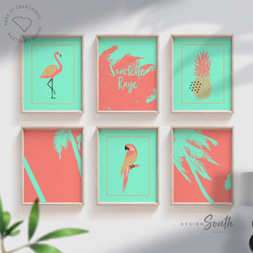 green_palms_toddler,baby_girl_nursery,wall_art_girls_room,tropical_themed_art,birthday_girl_gift,playroom_wall_idea,girls_bedroom_idea,baby_shower_gift,tropical_baby_shower,coral_gold_sparkles,pineapple_flamingo,parrot_palm_leaves,jungle_nursery_art