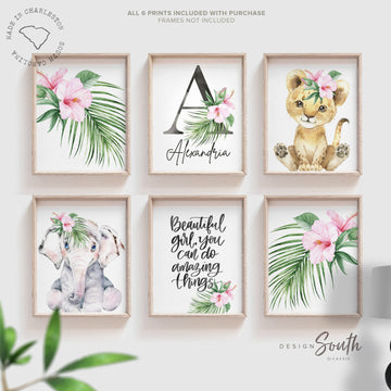 girls_pink_and_gray,pink_gray_elephants,elephants_pink_gray,baby_girl_nursery,nursery_decor_girl,pink_gray_wall_art,pink_gray_baby_decor,baby_shower_gift,elephant_baby_gift,elephant_decor,pink_tropical_flower,baby_animals_jungle,personalized_name