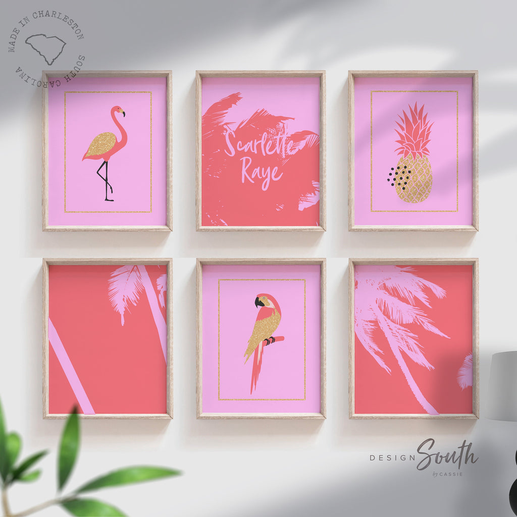 playroom_decor,playroom_prints,girls_bedroom_print,nursery_wall_decor,art_for_children,tropical_themed_room,wall_art_for_girls,coral_pink_summer,coral_pink_and_gold,warm_summery_nursery,tropical_bedroom_art,tropical_girls_name,baby_shower_gift