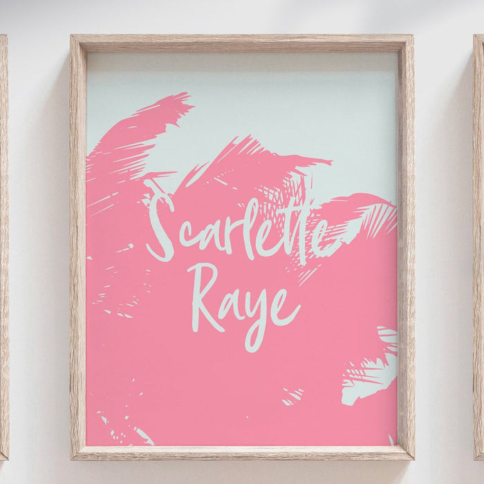 Tropical nursery theme, pink aqua nursery, pink palm trees flamingos gold sparkles, girl's name pink aqua gold baby room wall art tropical
