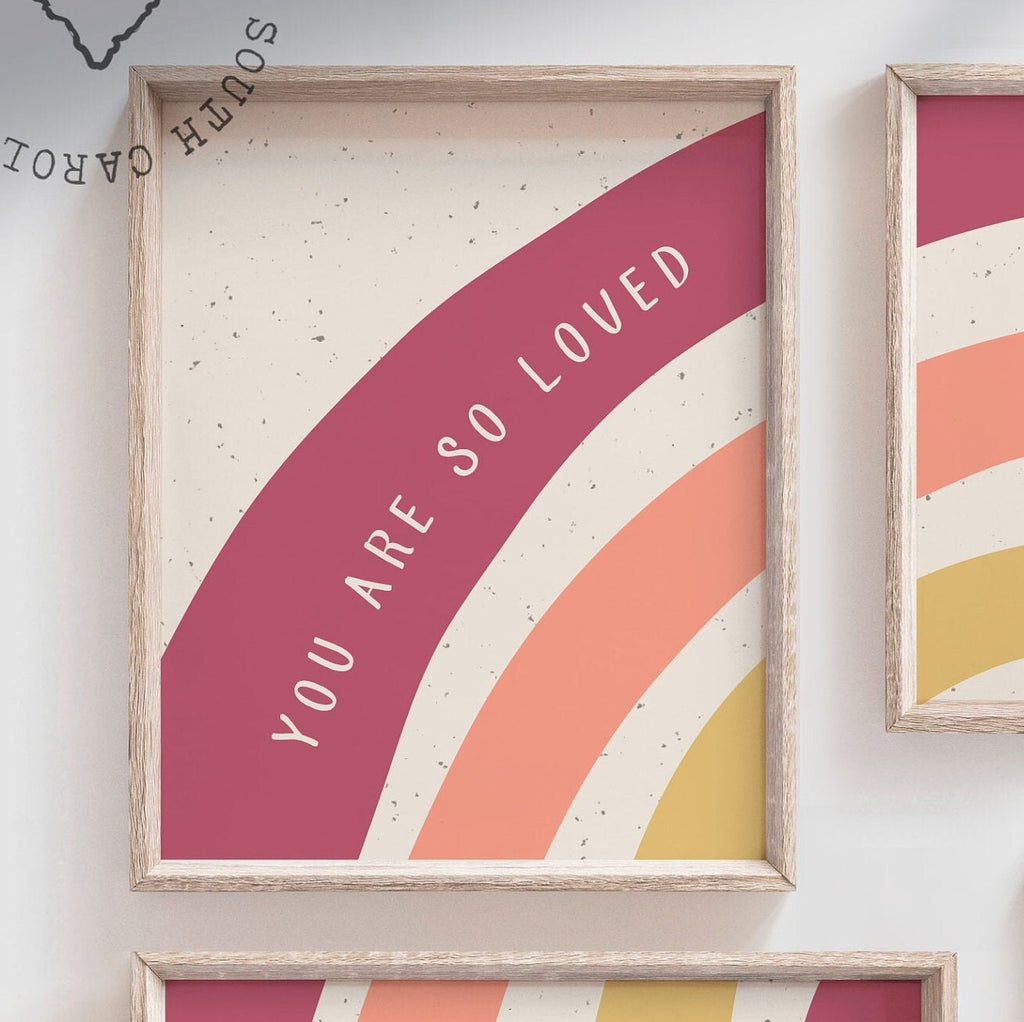 You are so loved nursery art, rainbow wall decor, baby room wall muted rainbow, playroom wall ideas, rainbow images, inspirational kids art – unframed wall art print for kids room or nursery.