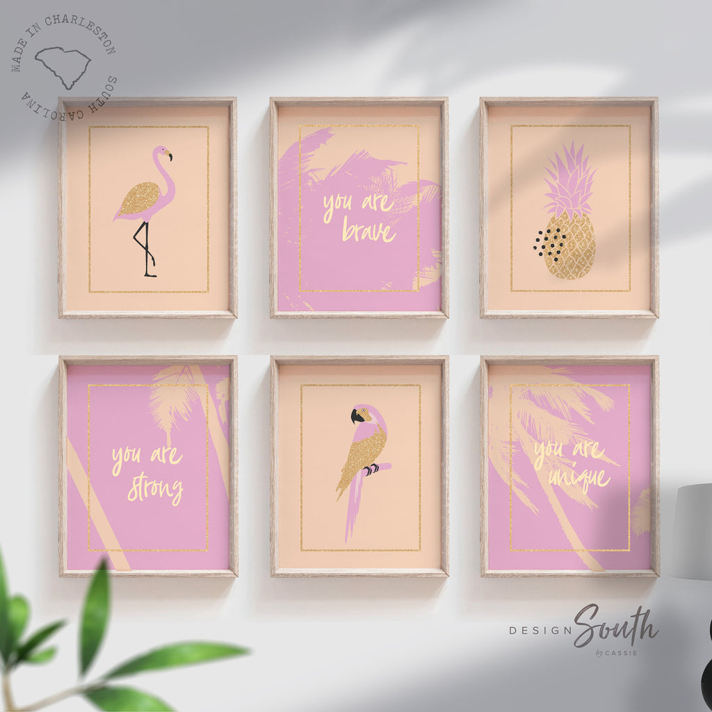 girls_nursery_decor,tropical_nursery_art,blush_pink_peach,flamingo_theme_room,gold_sparkle_glitter,peach_coral_nursery,blush_pink_coral_art,flamingo_for_girls,tropical_baby_room,tropical_playroom,flamingo_playroom,playroom_wall_ideas,modern_trendy_sweet