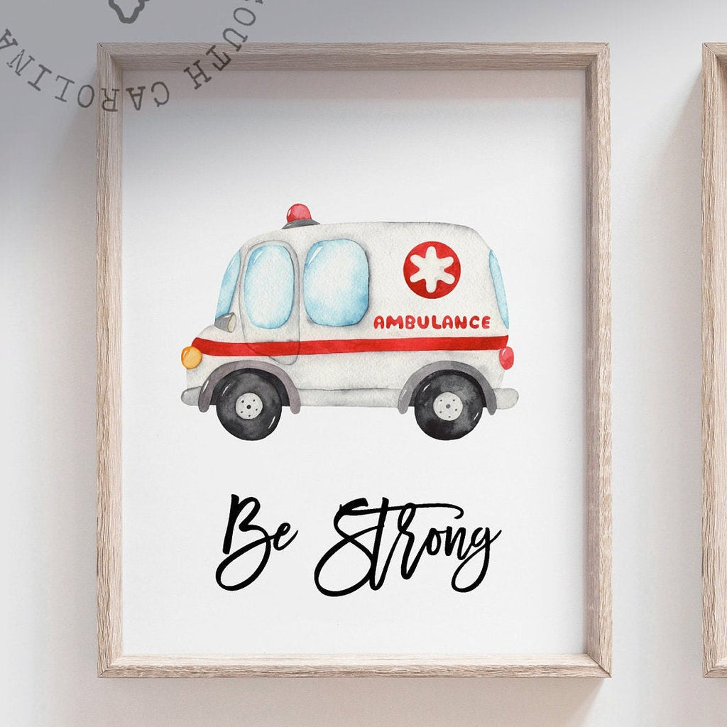 Rescue vehicle wall art, emergency vehicles nursery art, toddler room decor, big boy bedroom, transportation nursery, vehicles wall art set