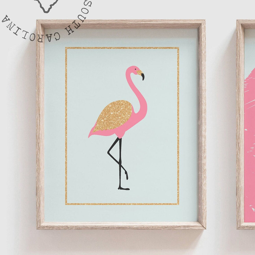 Pink aqua gold nursery, tropical girl bedroom playroom ideas, little girl room decor pink aqua gold, inspirational girl wall art gallery set