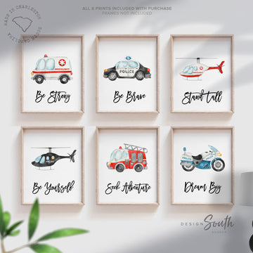fire_truck_engine,rescue_vehicle_wall,helicopter_set_of_6,print_posters_images,ambulance_toddler,police_car_kid_art,vehicle_nursery_art,emergency_truck_set,transportation_boy,big_boy_bedroom,kids_gallery_wall,watercolor_vehicles,boys_nursery_decor