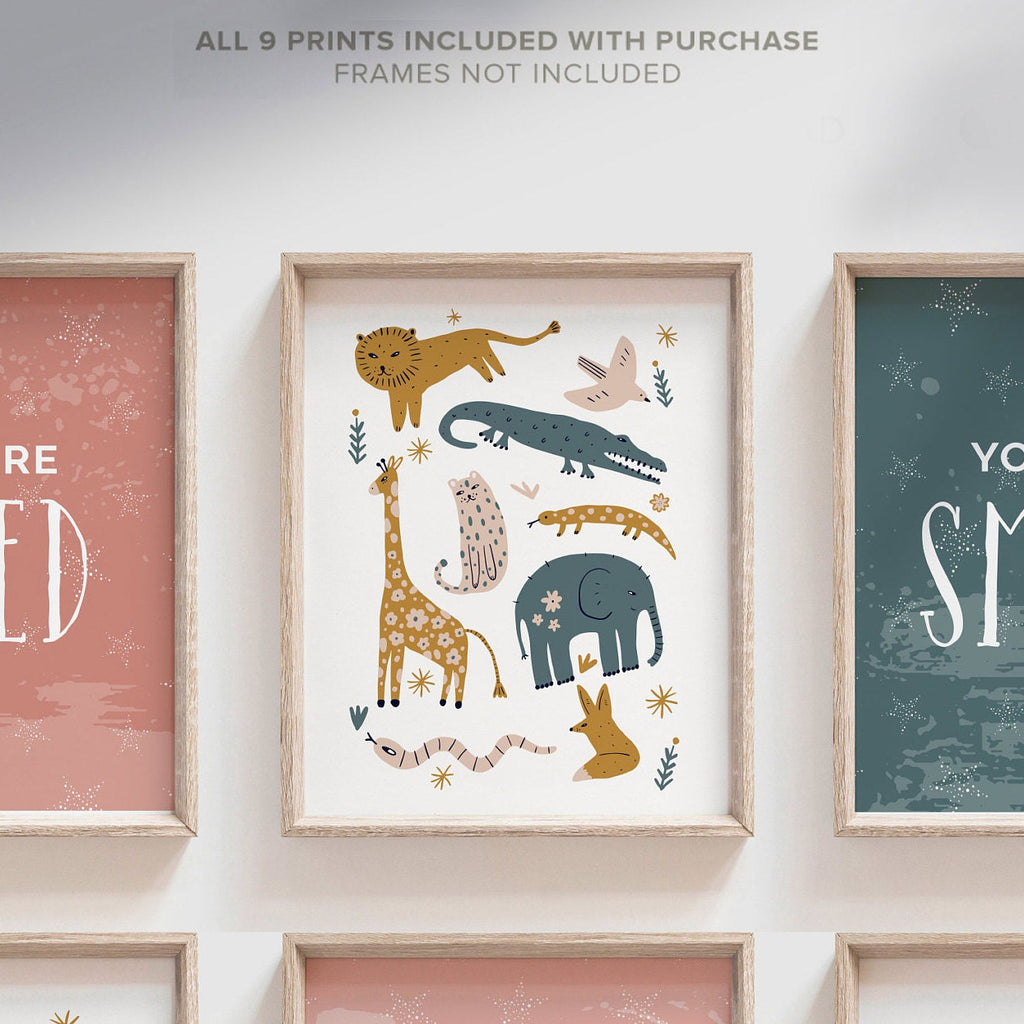 Modern boho kid print set, children gallery wall inspiring, modern boho safari animal themed room decor, you are affirmations art, baby room